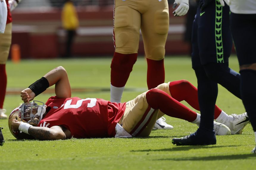 49ers QB Trey Lance taken off on cart with ankle injury