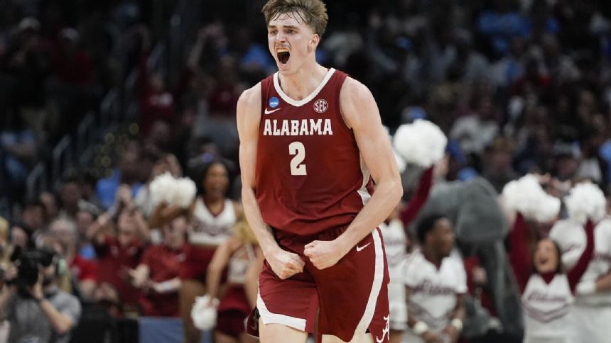 Alabama holds off top-seeded North Carolina 89-87 to reach Elite Eight for 2nd time ever