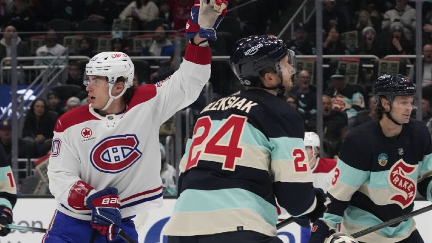 Alex Newhook scores twice, Canadiens hand Kraken 8th straight, 5-1