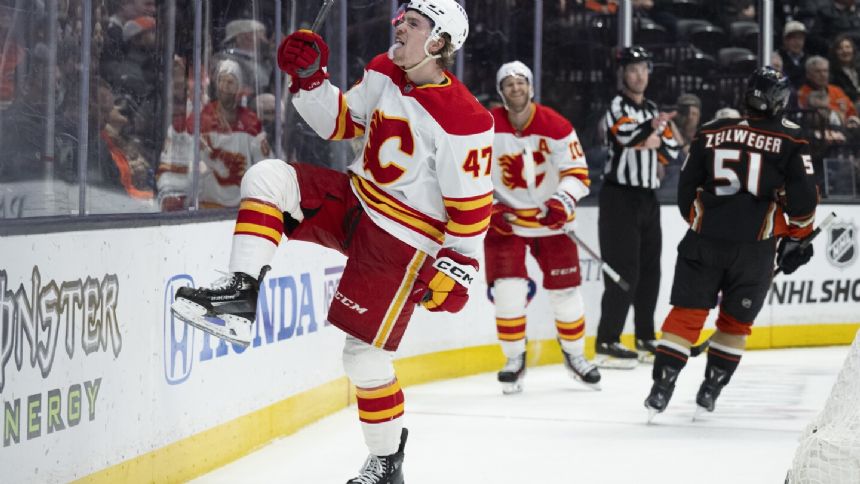Andrei Kuzmenko's hat trick leads Calgary to a 6-3 victory over Anaheim in Silfverberg's home finale