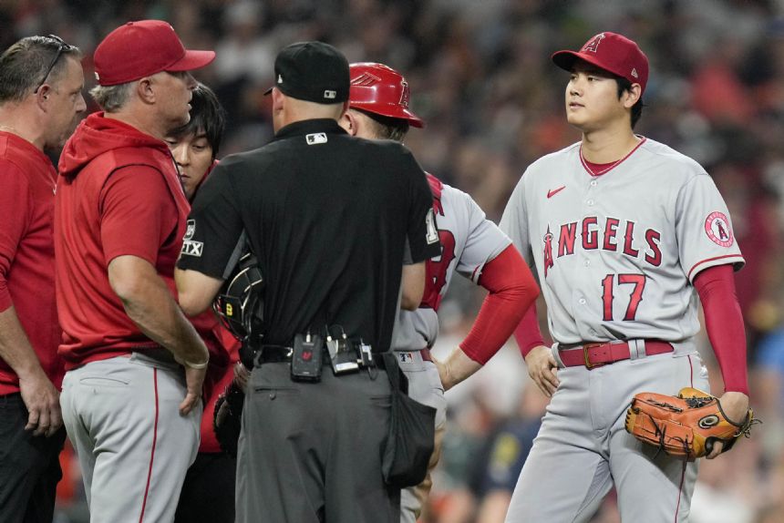 Angels' Ohtani exits start in sixth with blister
