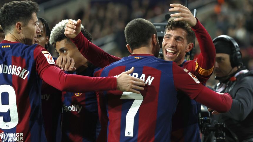 Barcelona edges last-place Almeria to end winless streak and regain 3rd place in Spanish league