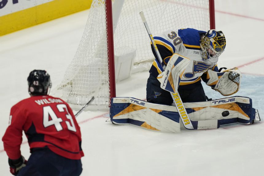 Blais scores 2, Hofer wins in debut as Blues top Caps 5-2