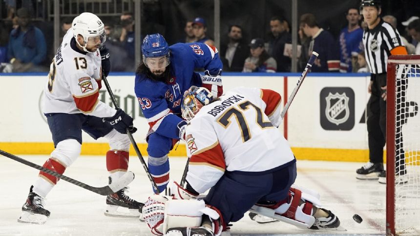 Bobrovsky makes 23 saves for first shutout of the postseason, Panthers beat Rangers 3-0 in Game 1