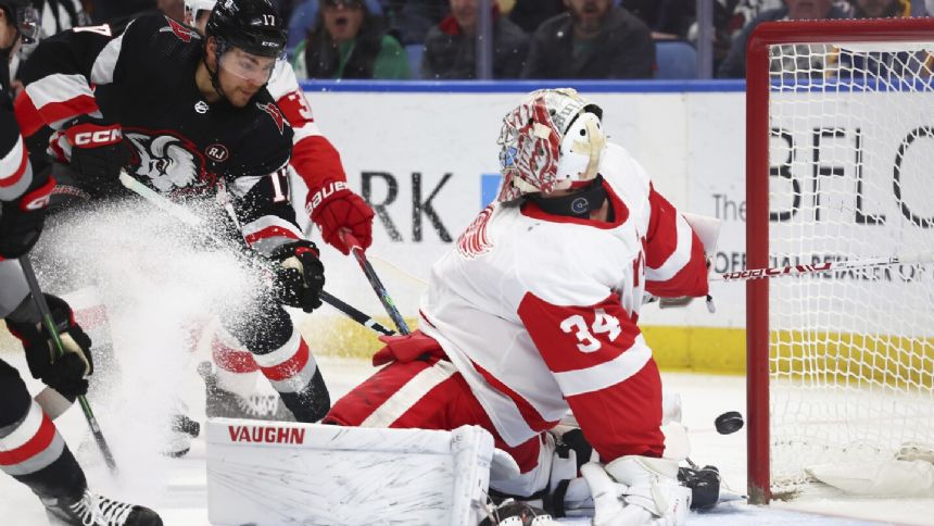 Byram scores 2 in Buffalo Sabres' 7-3 rout of Red Wings. Detroit drops its 6th straight