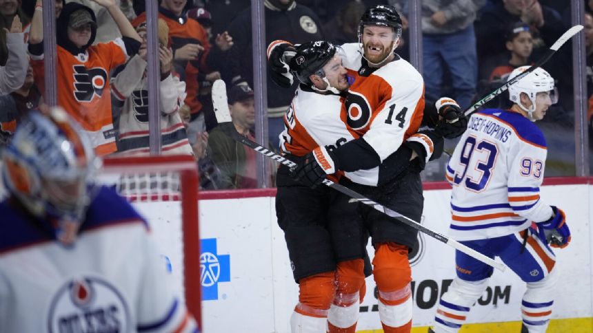 Cam Atkinson scores twice, leading the Flyers to a 4-1 win over the Oilers