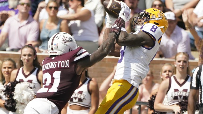 Career game for Nabers with 13 catches and 239 yards helps No. 14 LSU rout Mississippi State 41-14