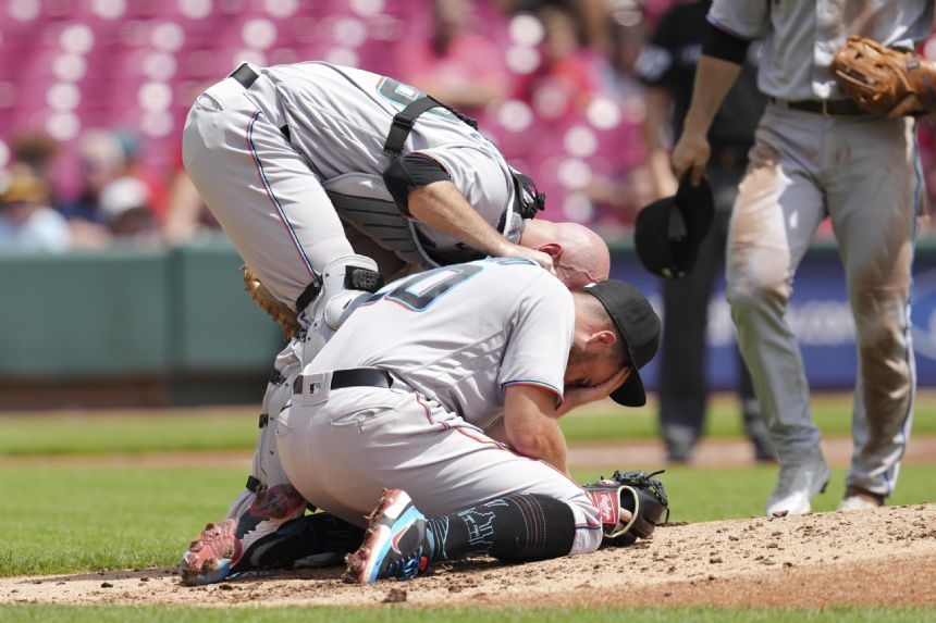 Castano hit on head by 104 mph liner in Marlins' 7-6 win