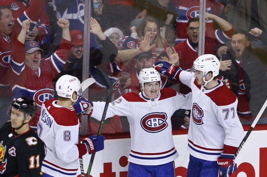 Cole Caufield breaks tie in 3rd, Canadiens beat Flames 2-1