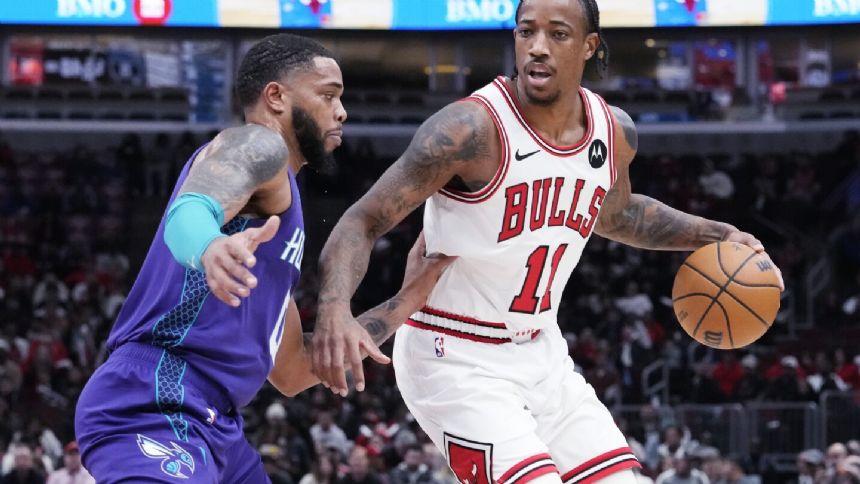 DeMar DeRozan scores 29 points, Bulls beat short-handed Hornets 111-100
