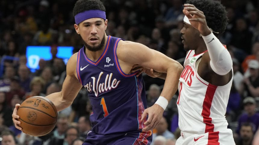 Devin Booker scores 35 points, Kevin Durant adds 24 to help the Suns beat the Rockets, 110-105