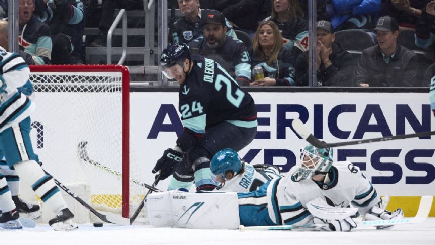 Devin Cooley cool under pressure with 49 saves as Sharks top Kraken 3-1