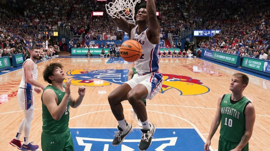 Dickinson, Adams help No. 1 Kansas power past Manhattan 99-61 in tuneup for Kentucky