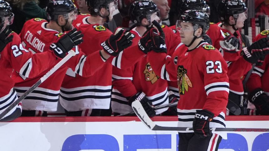 Donato, Korchinski, Anderson score score in 1:23 span to rally Blackhawks to 5-2 win over Sharks
