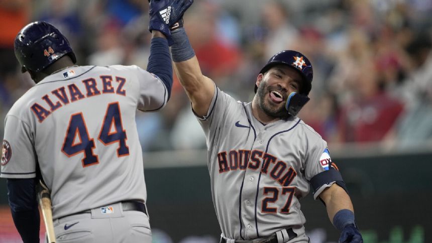 Dubon and Altuve go back-to-back twice, Astros hit 5 homers in 13-6 win over Rangers