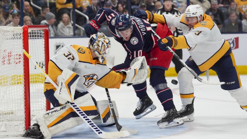 Evangelista scores tie-breaker, Predators beat Blue Jackets 2-1 for 10th win in last 11 games