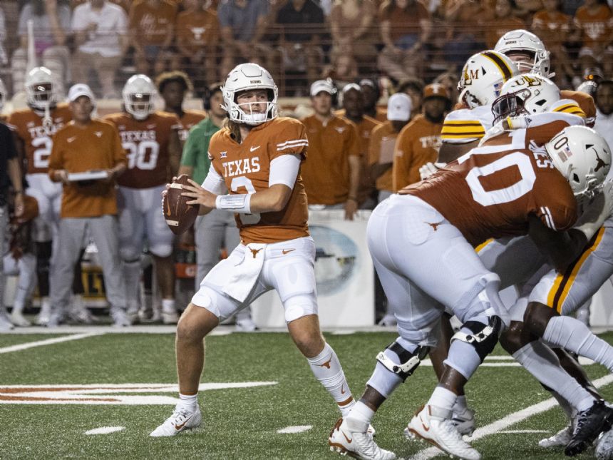 Ewers with 2 TD passes in Texas debut, a 52-10 win over ULM