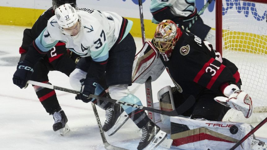 Forsberg has 39 saves for 1st shutout this season as Senators beat Kraken 2-0