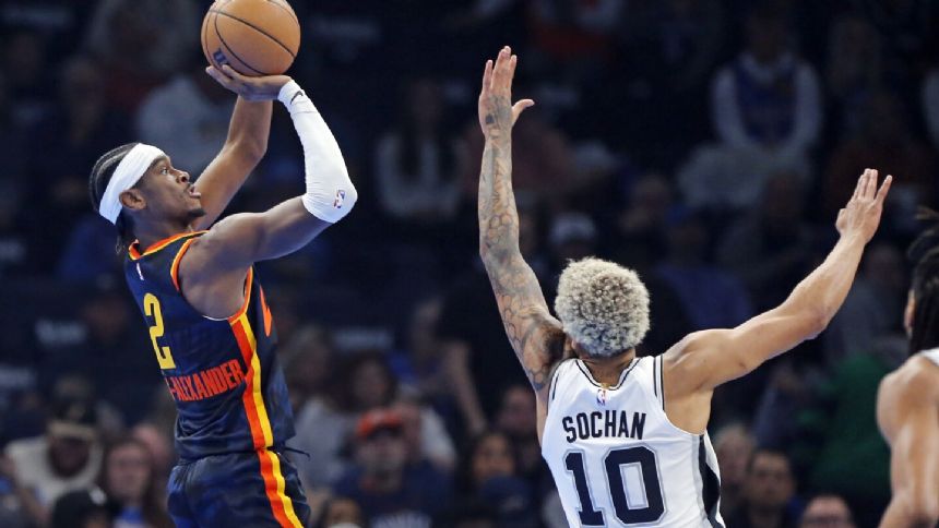 Gilgeous-Alexander's 28 points, career-best 7 steals help Thunder dominate Spurs 123-87