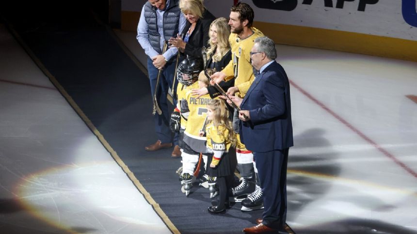 Golden Knights honor Alex Pietrangelo for playing in his 1,000th game
