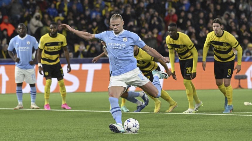Haaland ends barren streak in Champions League with 2 goals in Man City's 3-1 win over Young Boys