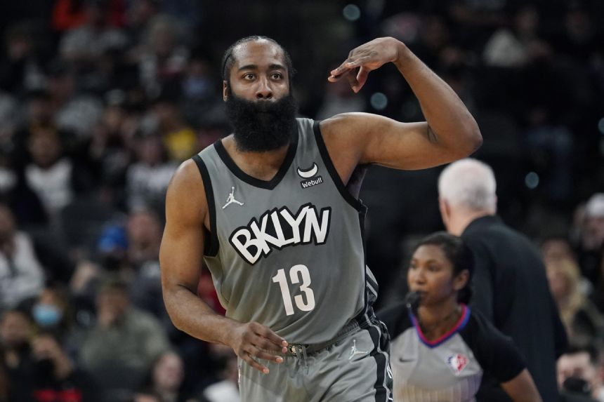 Harden leads Nets past Murray, Spurs 117-102