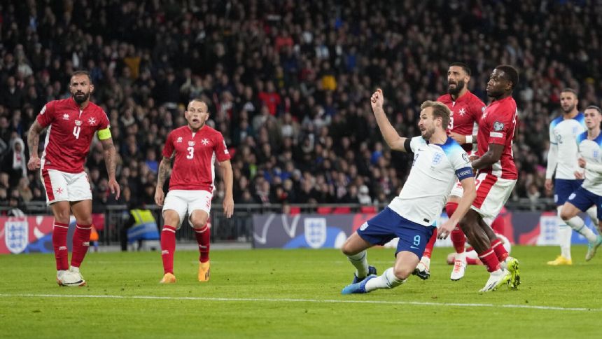 Harry Kane scores after yellow card for diving as England beats Malta 2-0 in Euro 2024 qualifying