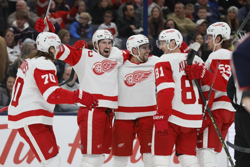 Hronek scores twice to lead Red Wings over Blue Jackets 6-1