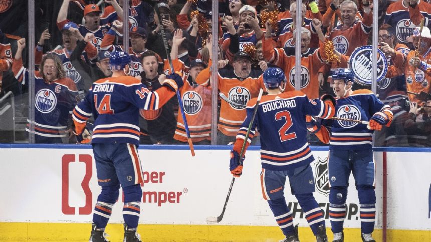 Hyman gets 1st playoff hat trick, McDavid has 5 assists as Oilers beat Kings 7-4 in Game 1