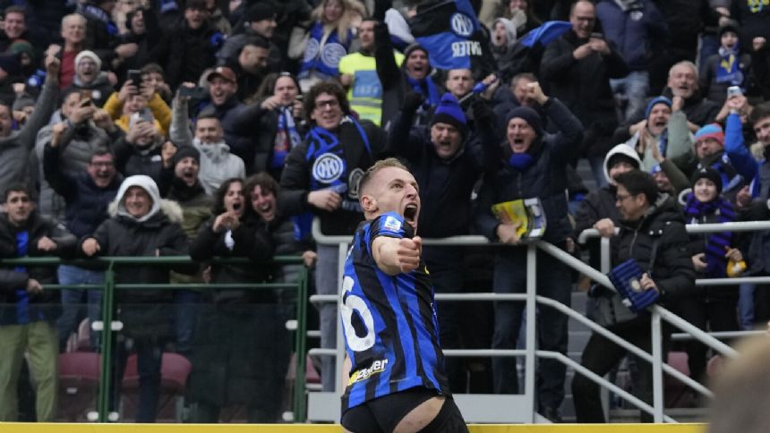 Inter midfielder Frattesi has his underwear revealed in wild celebration during 2-1 win over Verona