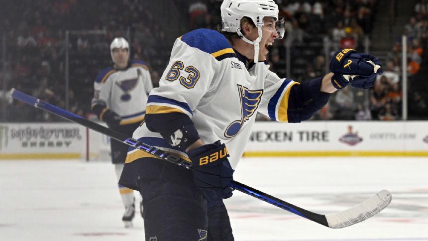 Jake Neighbours and Pavel Buchnevich score in 1st period, helping Blues past Ducks 3-1