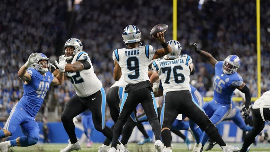Jared Goff throws 3 TD passes, runs for score, NFC North-leading Lions beat winless Panthers 42-24