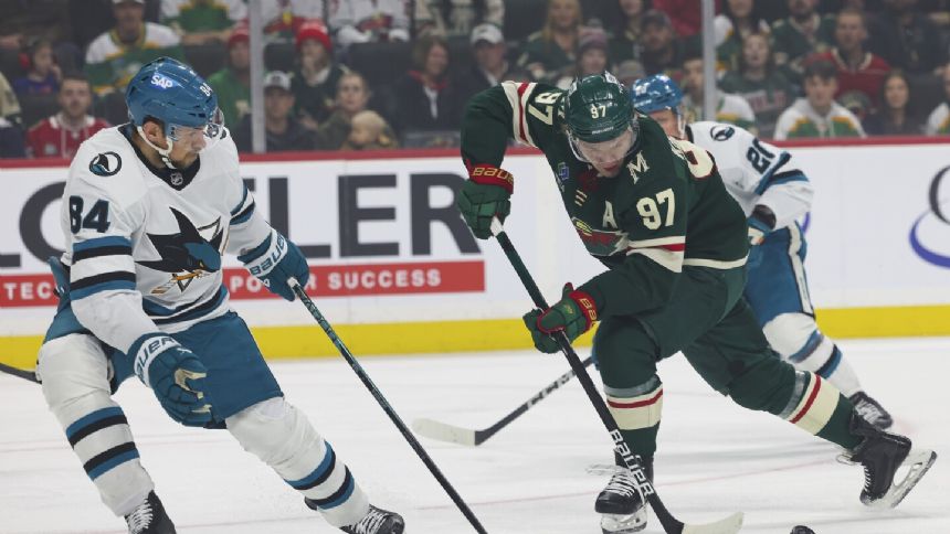 Kaprizov's hat trick gives Wild 4-3 win over Sharks to stop 3-game skid