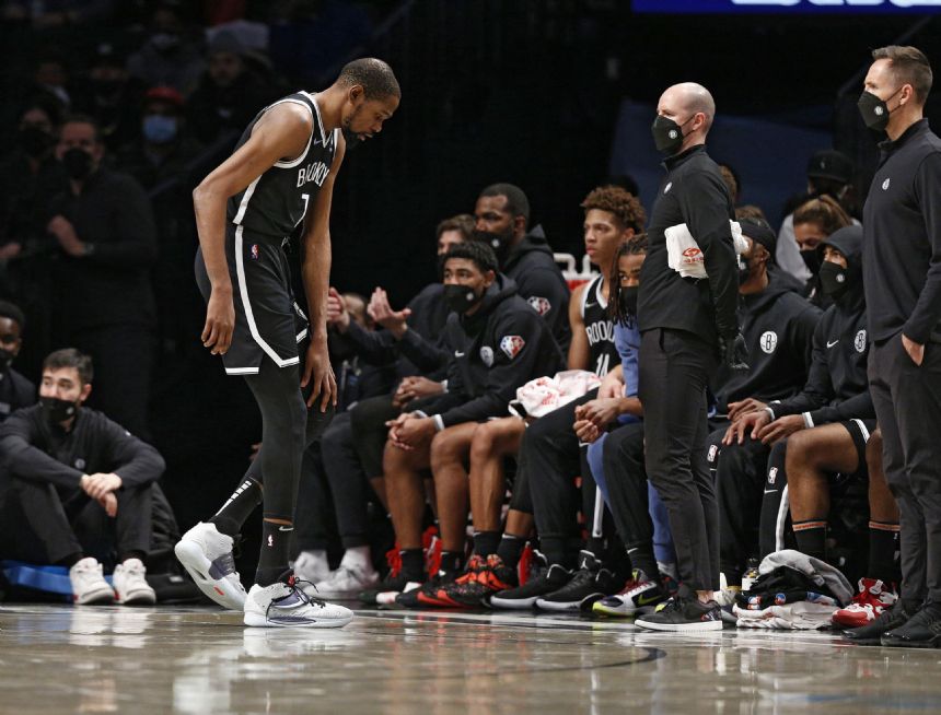 Kevin Durant leaves Nets' game with sprained left knee
