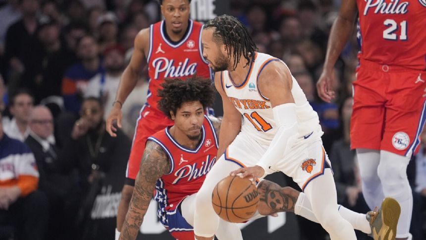 Knicks beat 76ers 111-104 in Game 1 of playoffs. Brunson and Hart score 22 points and backups star