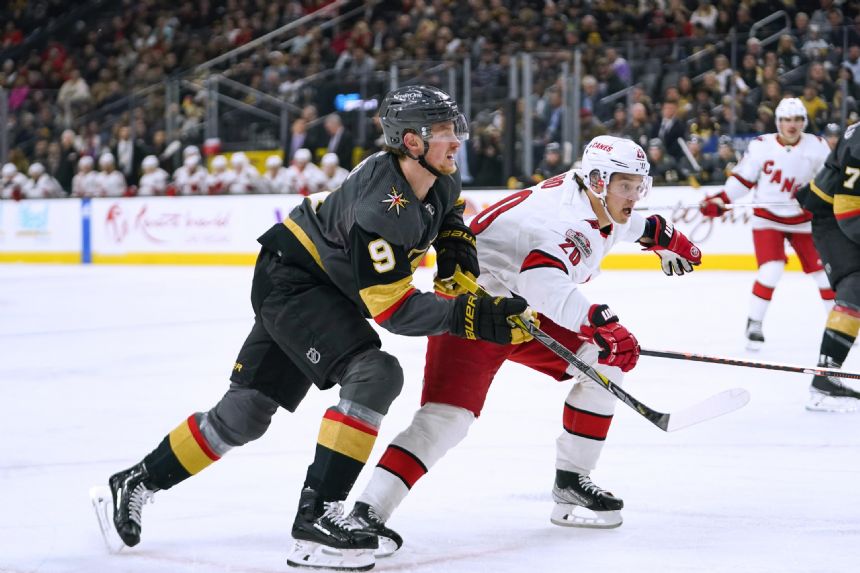 Late goal gives Golden Knights 3-2 win over Hurricanes