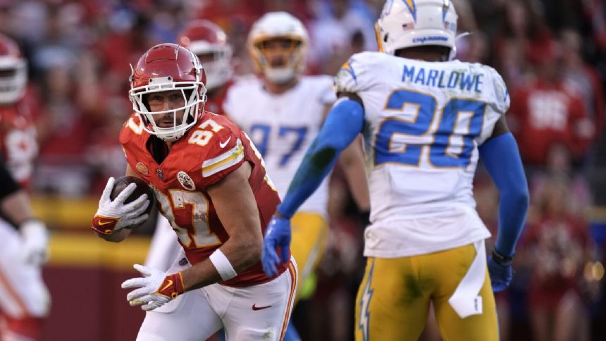 Mahomes throws for 424 yards and 4 TDs, Kelce has big day as Chiefs beat Chargers 31-17
