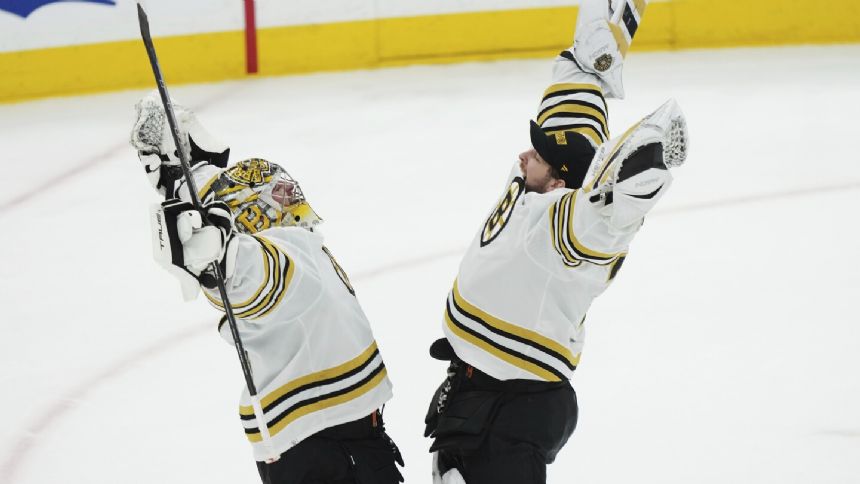 Marchand breaks team playoff goals mark, Bruins beat Maple Leafs 3-1 to move within win of advancing