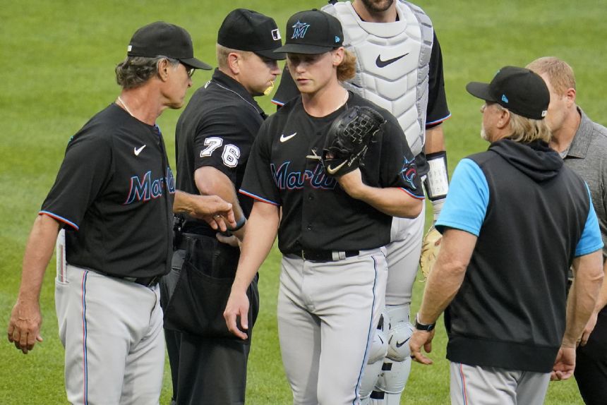 Marlins rookie Meyer leaves game after Soler goes on IL