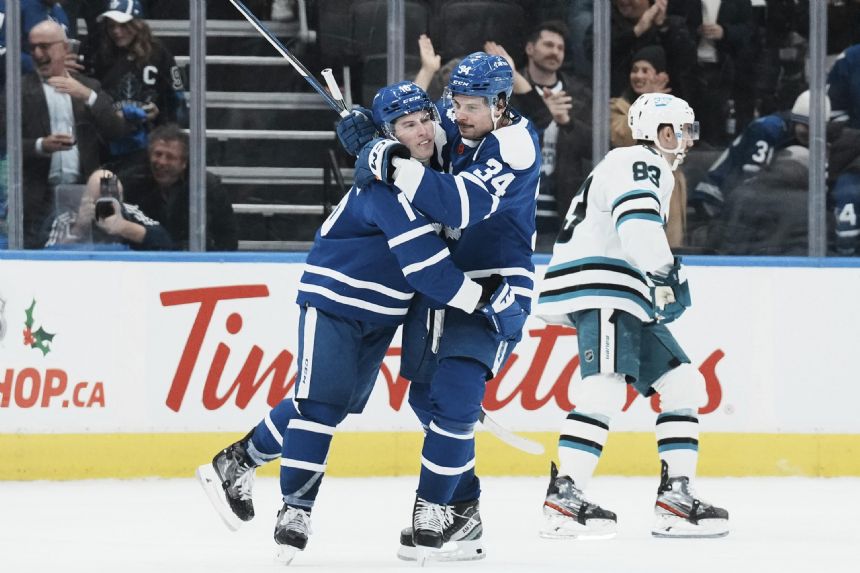 Marner ties Maple Leafs record in 3-1 win over Sharks