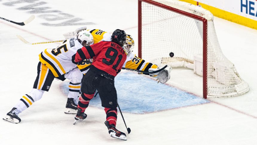 Meier, Mercer score twice, Allen makes 36 saves as Devils beat Penguins 5-2