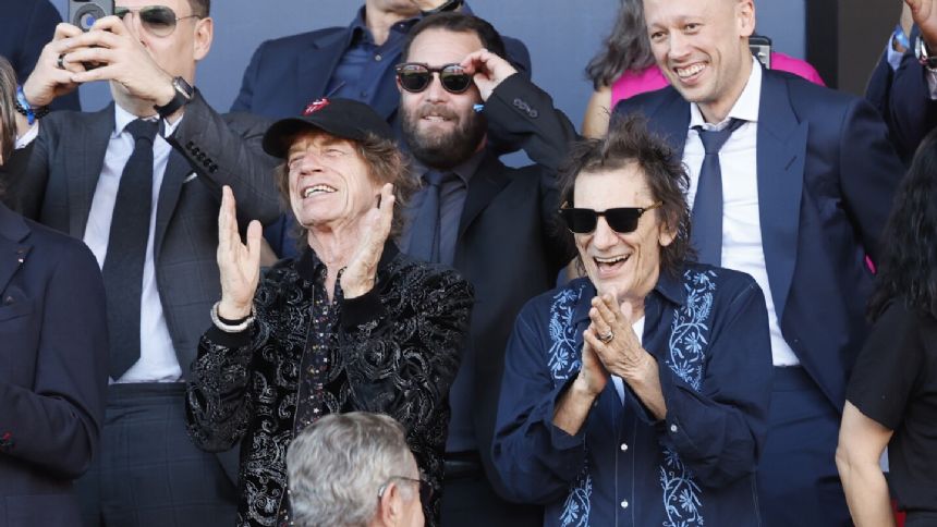 Mick Jagger attends 'clasico' soccer game. Barcelona wears Stones logo against Real Madrid