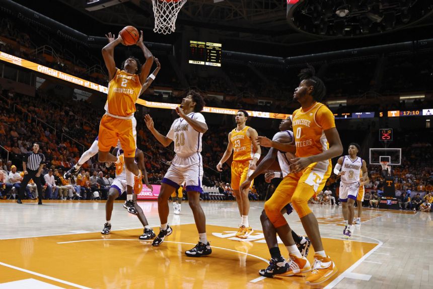 Nkamhoua leads No. 13 Tennessee's rout of Alcorn State 94-40