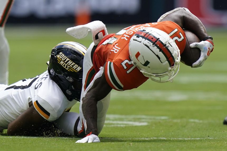 No. 15 Miami pulls away in 2nd half, tops Southern Miss 30-7