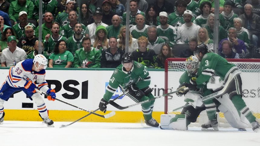 Nugent-Hopkins scores 2 power-play goals and Oilers beat Stars 3-1 to move a win away from Cup final