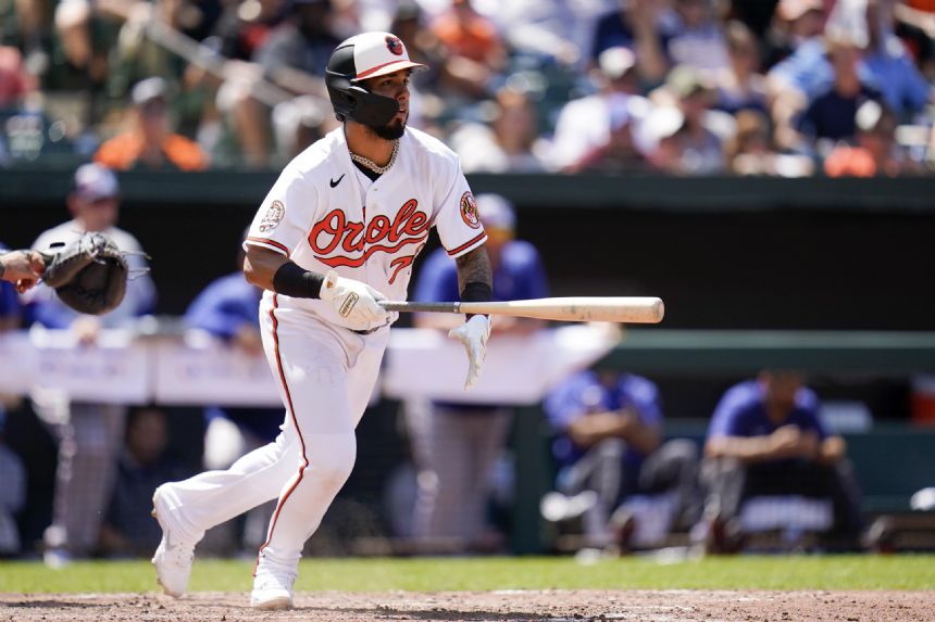 O's beat Rangers 7-6 on a hit batter, 37-44 at midpoint