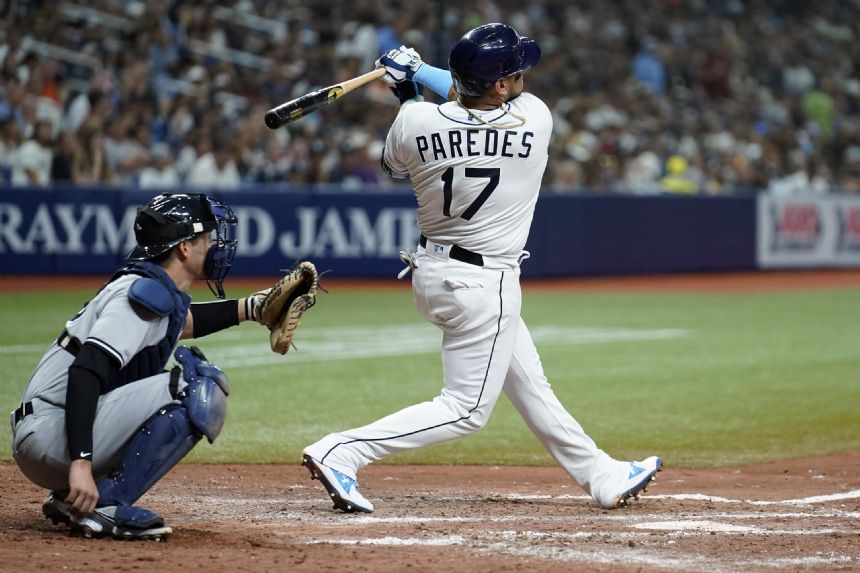 Paredes' 3 homers lift Rays 5-4, Yanks' 3rd loss in 20 games