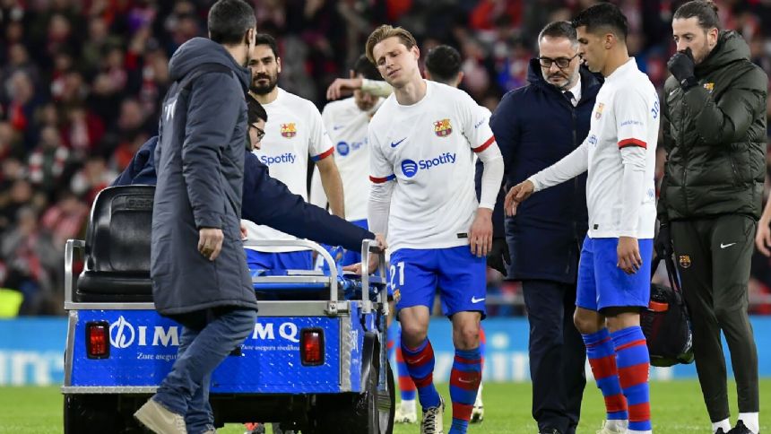 Pedri and De Jong injured in first half of Barcelona's game at Athletic Bilbao in Spanish league