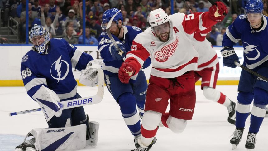 Perron scores late to lift the Red Wings over the Lightning 4-2