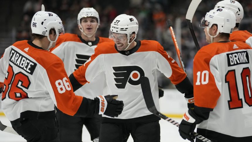 Sanheim leads Flyers past Ducks 6-3 despite hat trick from rookie Leo Carlsson